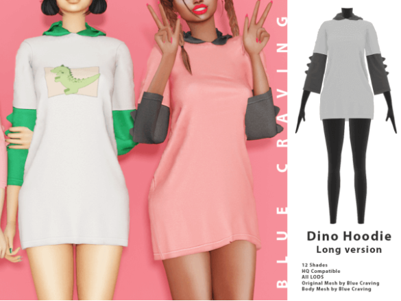 Sims 4 Dino Hoodie – Long version by Blue Craving