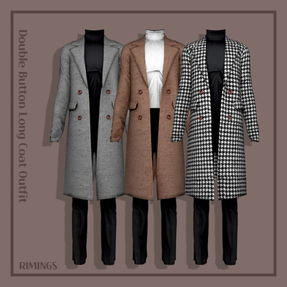 Sims 4 Double Button Long Coat Outfit at RIMINGs
