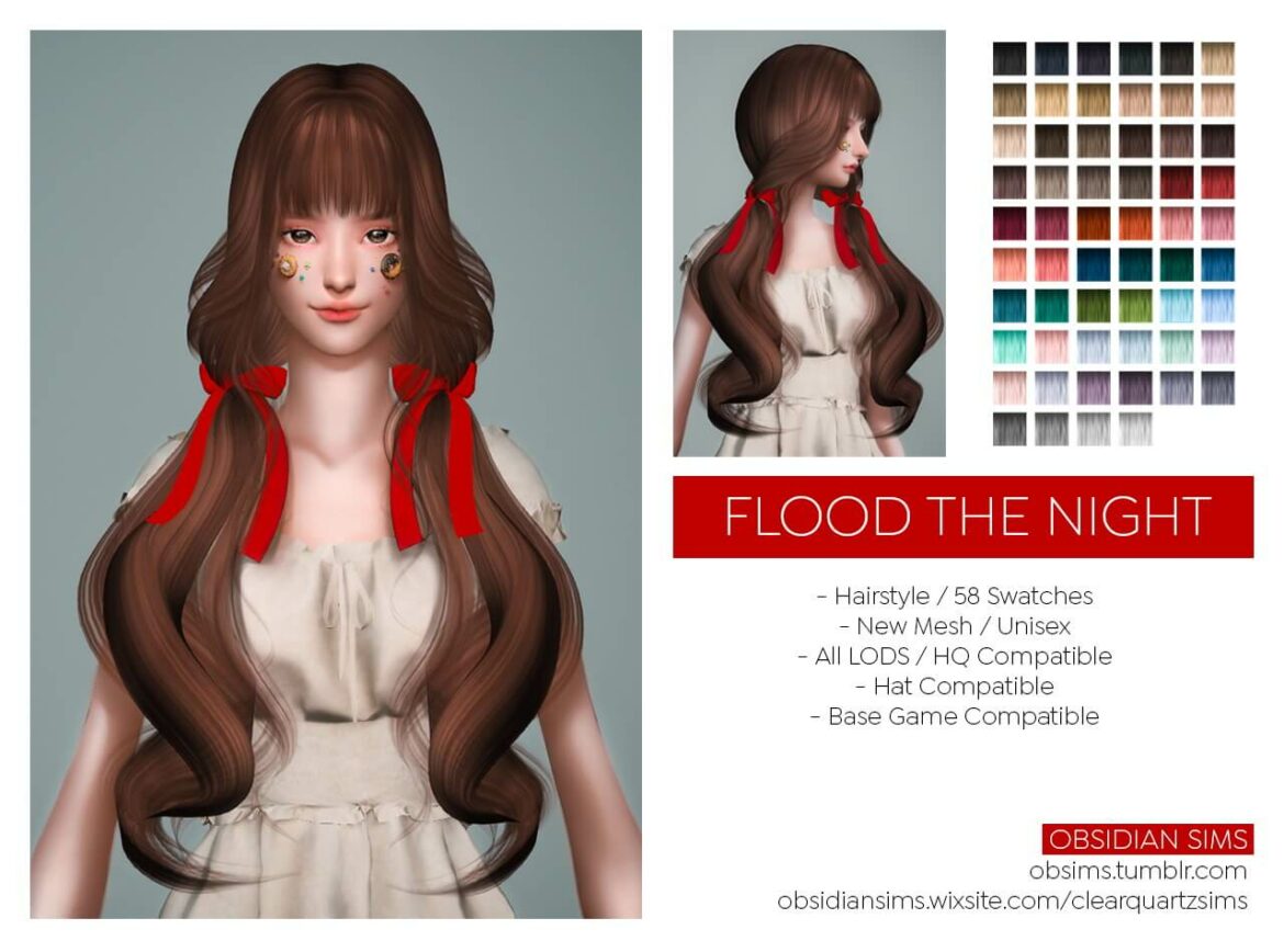 Sims 4 Flood The Night Hair Set at Obsidian Sims