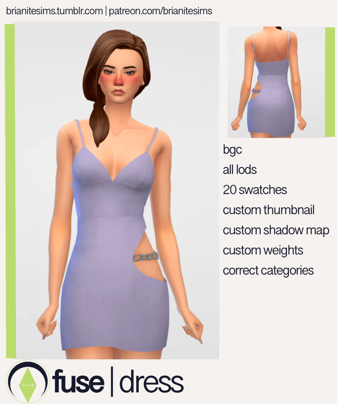 Sims 4 fuse dress bgc 20 swatches all lods custom