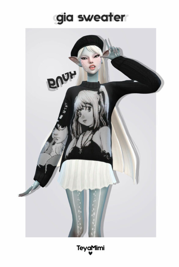 Sims 4 gia sweater sweater with anime prints