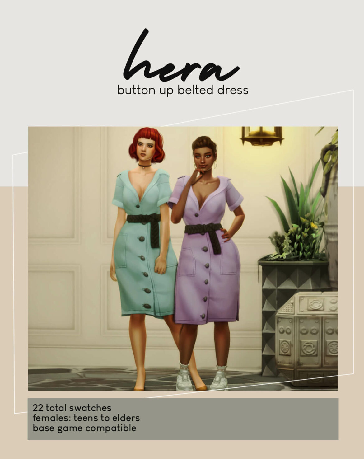 Sims 4 hera button up belted dress