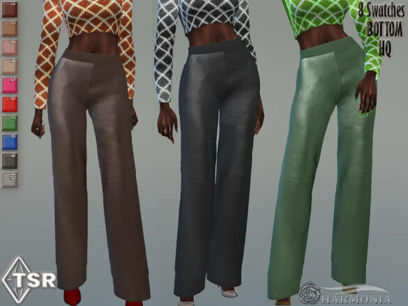 Sims 4 Leather straight-leg pants by Harmonia at TSR