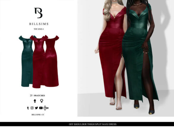 Off Shoulder Thigh Split Maxi Dress by Bill Sims