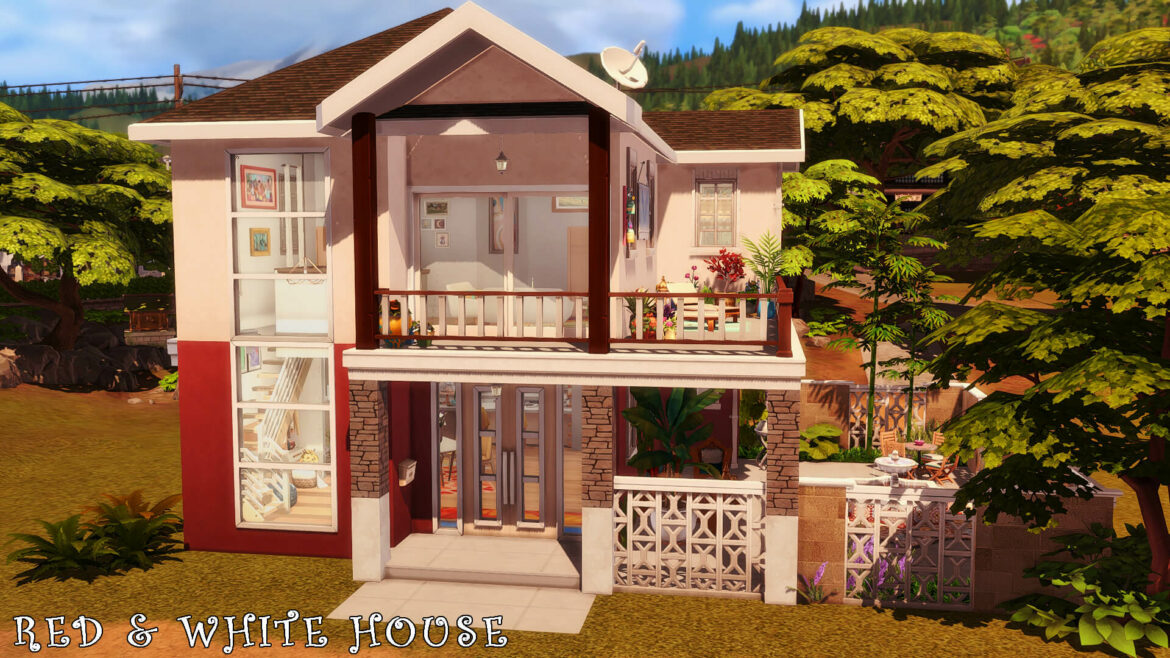 Sims 4 red white house nocc lot size 20×15 no cc