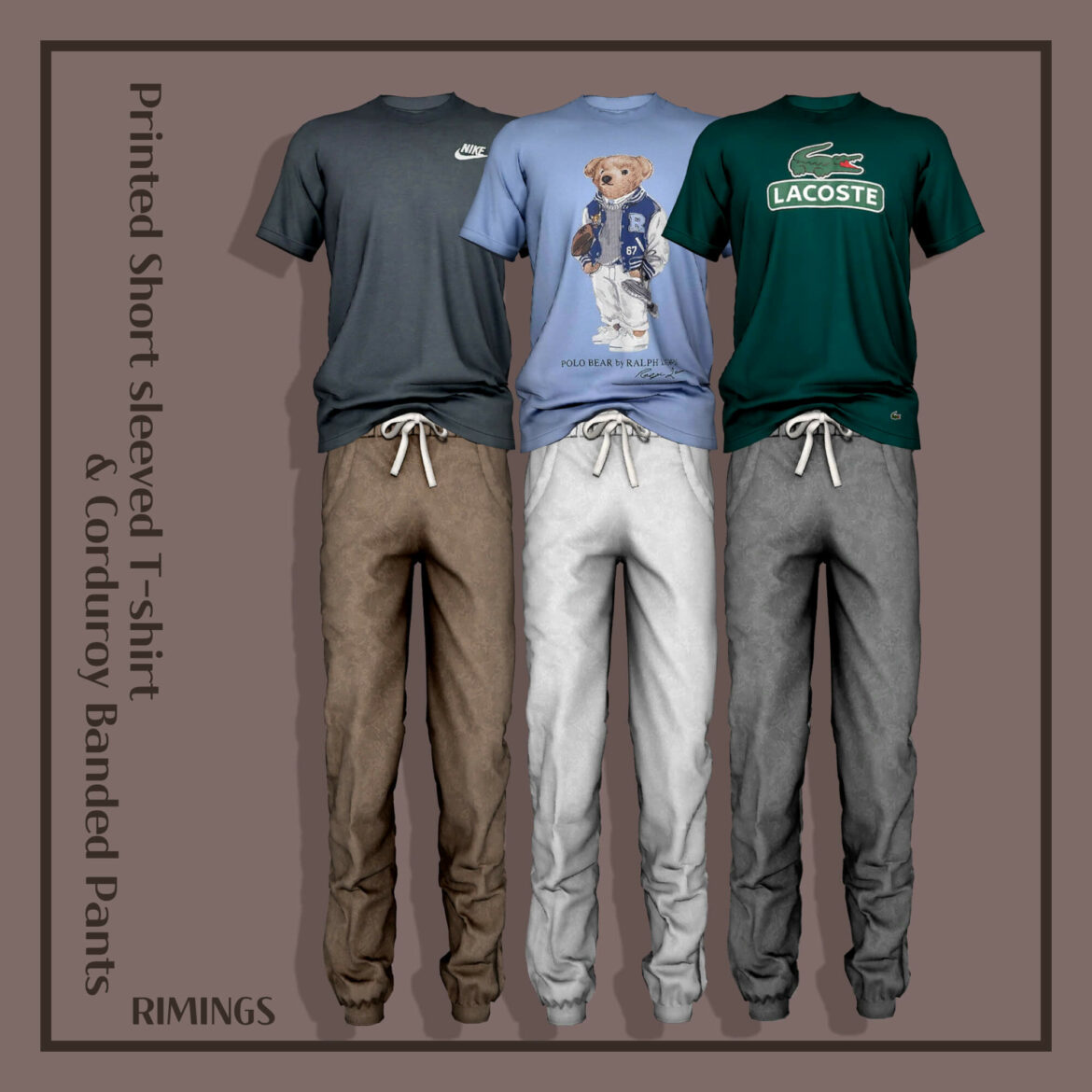 Sims 4 rimings printed short sleeved t shirt corduroy