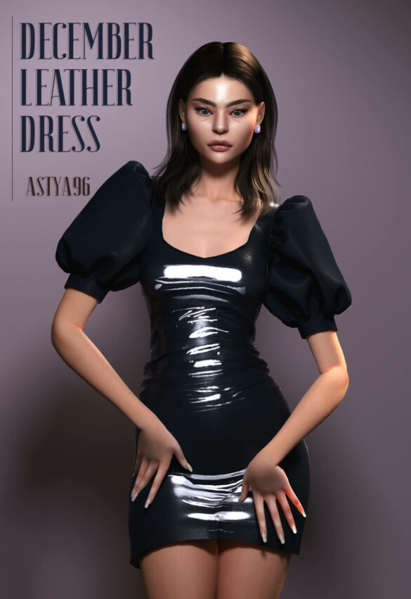 Sims 4 December Leather Dress at Astya96