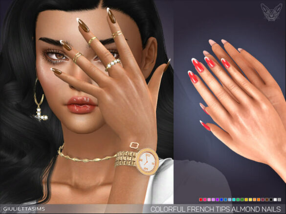 The Sims 4 Colorful French Tips Almond Nails by feyona
