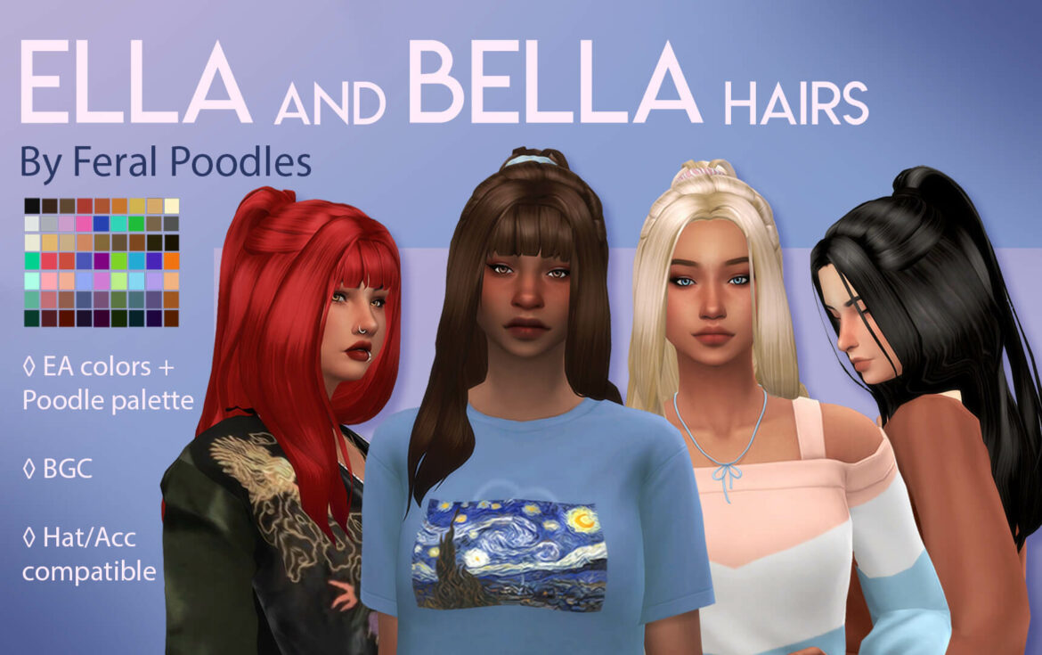 The Sims 4 ella and bella hairs ts4 maxis match cc