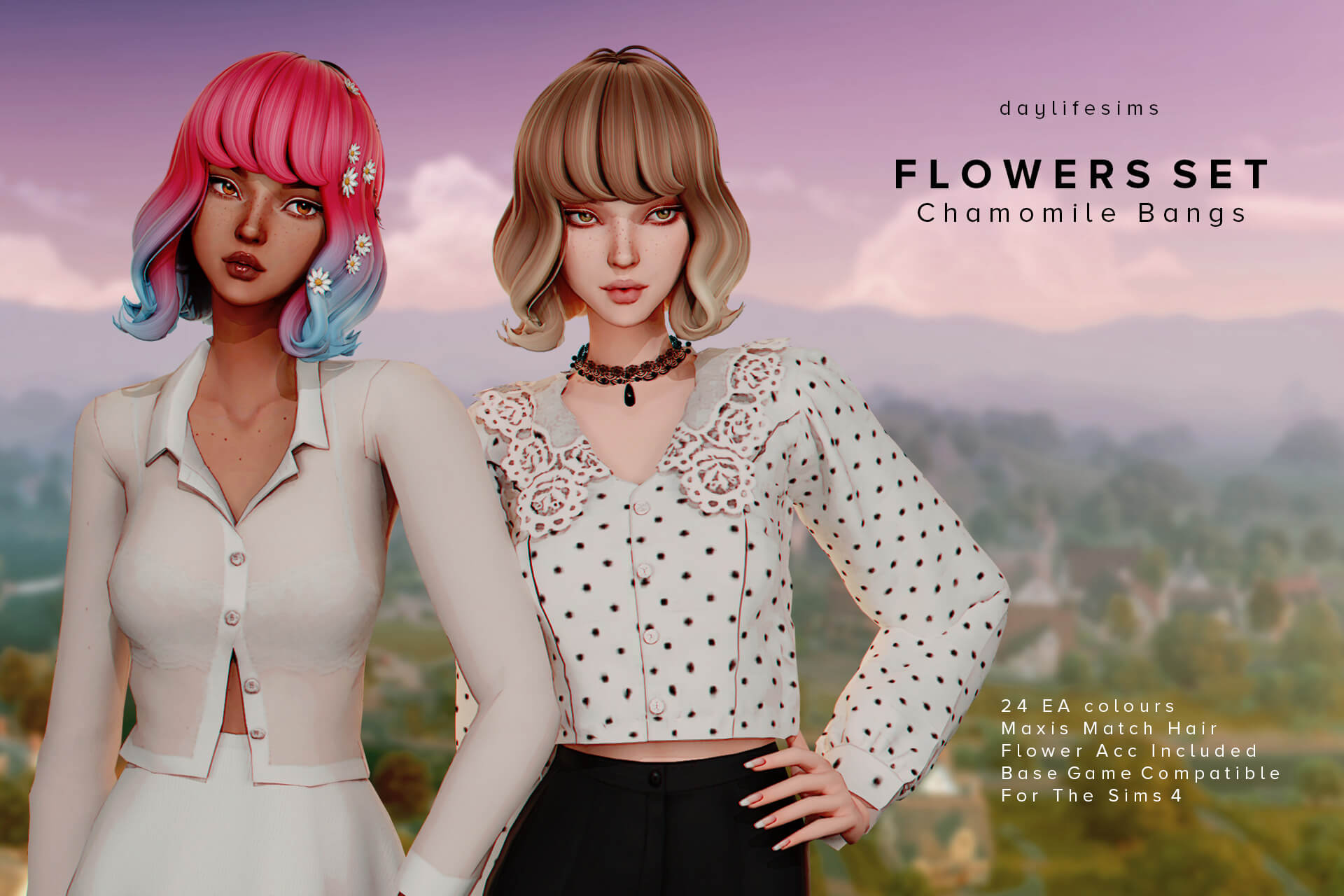 The Sims 4 Flowers Hair Set Chamomile Bangs Hair The Sims Game