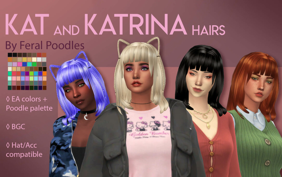 The Sims 4 kat and katrina hairs ts4 maxis match cc