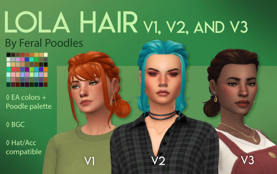 The Sims 4 lola hair v1 v2 and v3 ts4 maxis match cc - The Sims Game