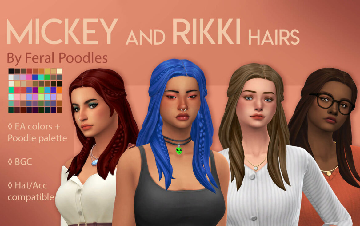 The Sims 4 mickey and rikki hairs ts4 maxis match cc