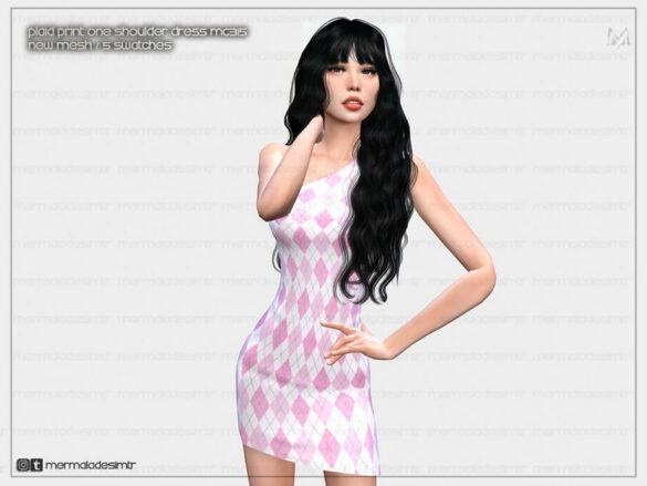 Plaid Print One Sholder Dress MC31 by mermaladesimtr