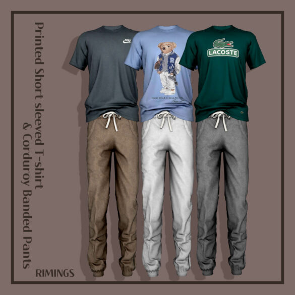 Printed Short sleeved T-shirt Corduroy Banded