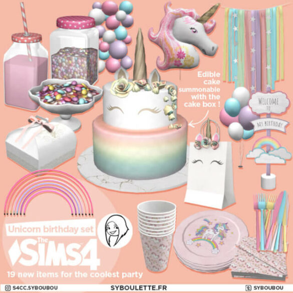 The Sims 4 unicorn birthday set