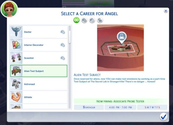 The Sims 4 Alien Test Subject (Part-Time) Career