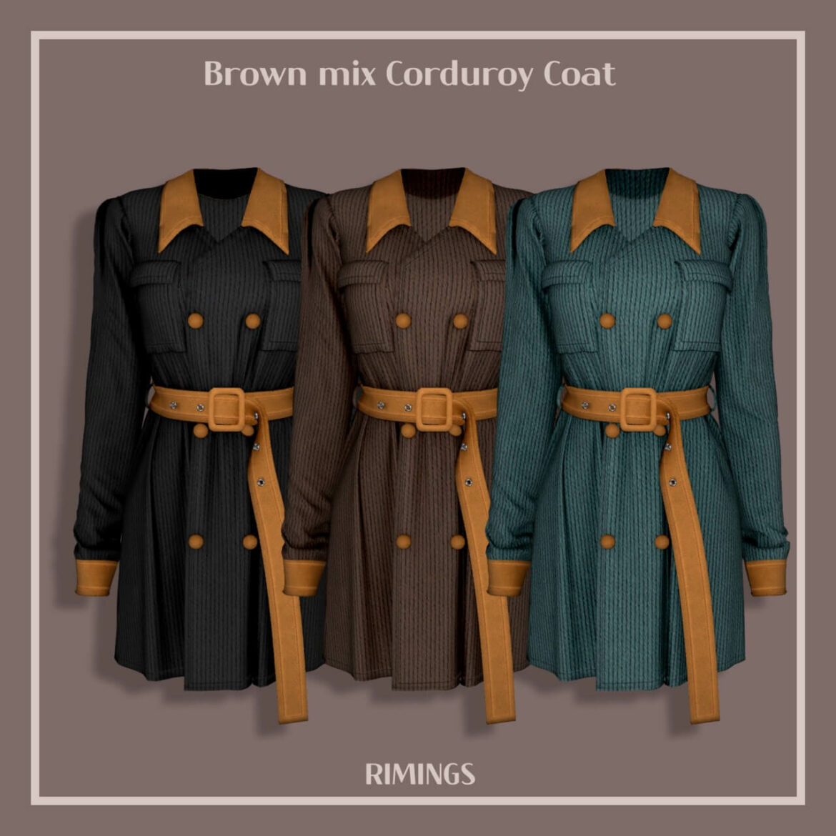 The Sims 4 Brown mix Corduroy Coat at RIMINGs