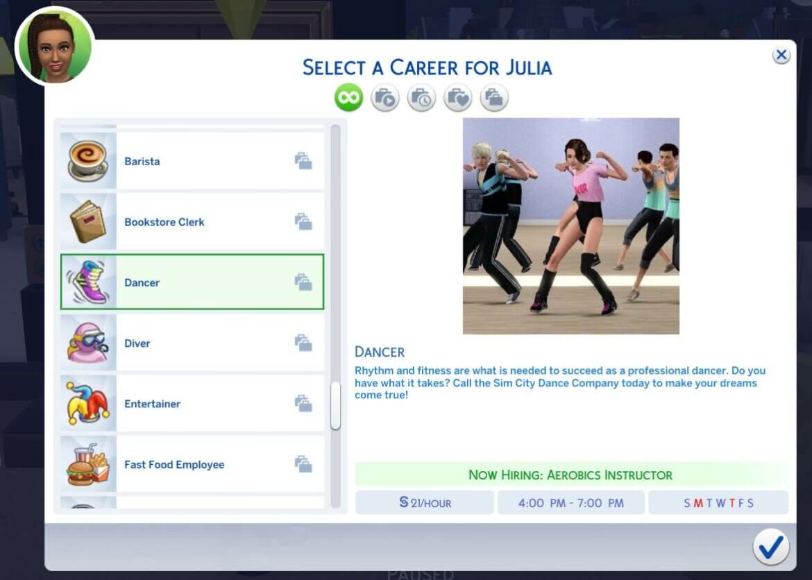 The Sims 4 Dancer (Part-Time) Career