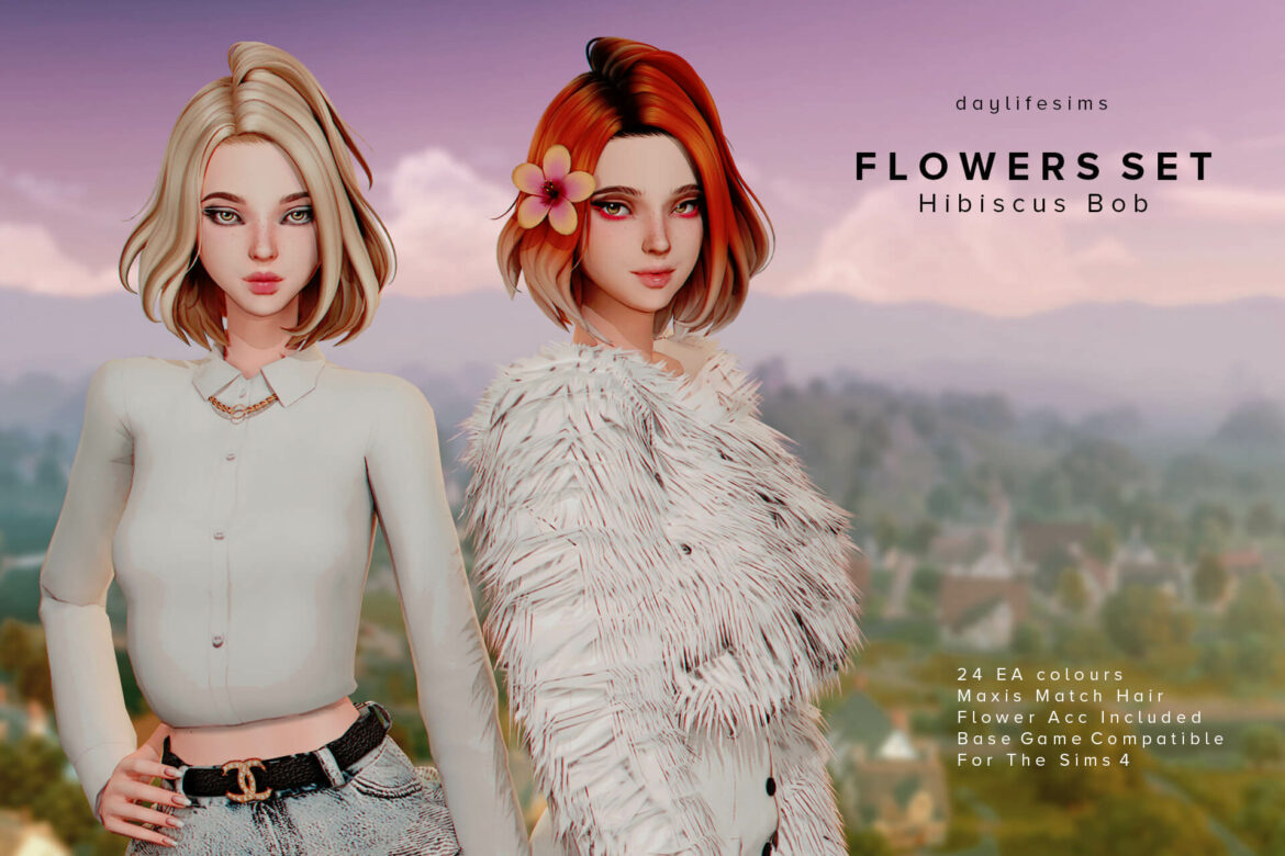 The Sims 4 flowers hair set hibiscus bob hair