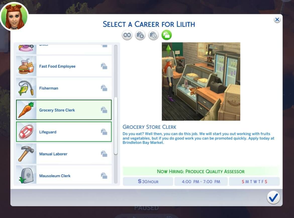 The Sims 4 Grocery Store Clerk (Part-Time) Career