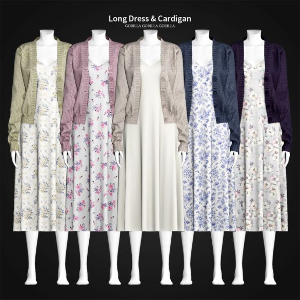The Sims 4 Long Dress & Cardigan at Gorilla