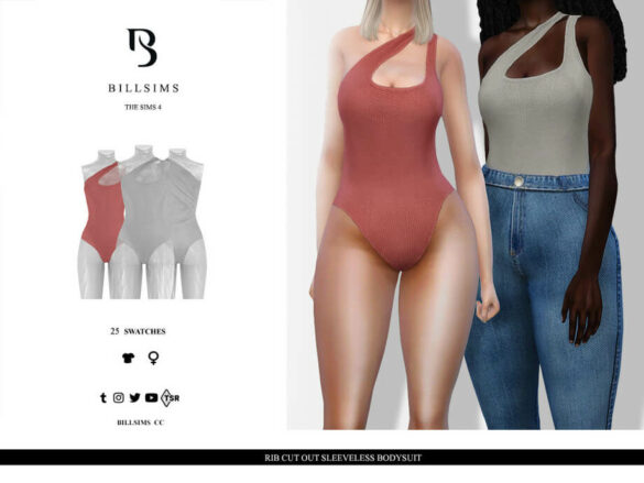 Rib Cut Out Sleeveless Bodysuit by Bill Sims