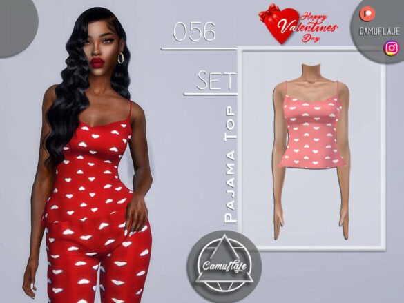 Sims 4 SET 056 Pajama Top Valentines Day Camuflaje