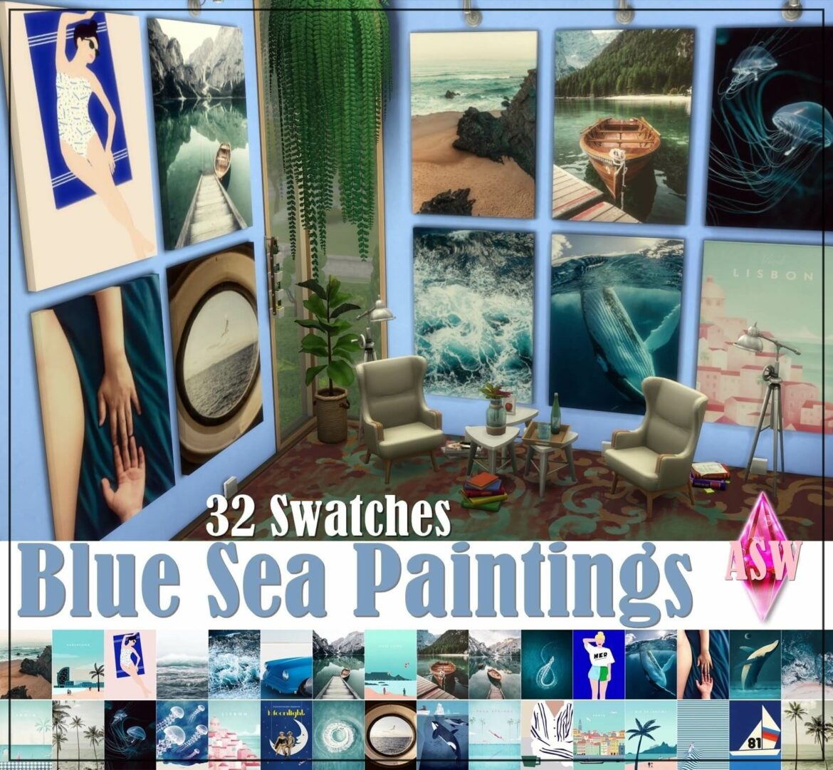 The Sims 4 blue sea paintings mesh by ea