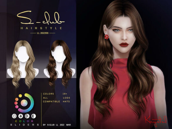 The Sims 4 Curly long hair (krystal) by S-CLUB at TSR