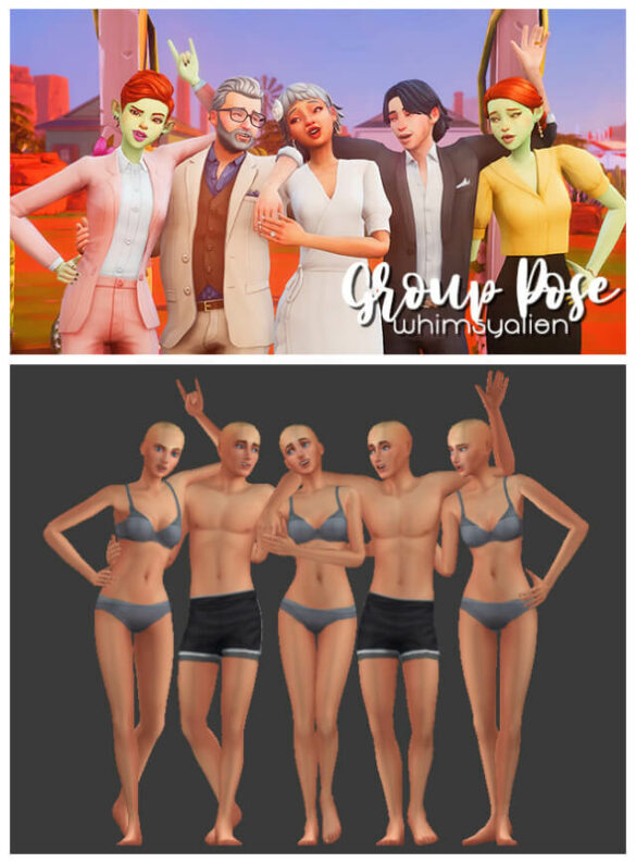 The Sims 4 group pose a pose