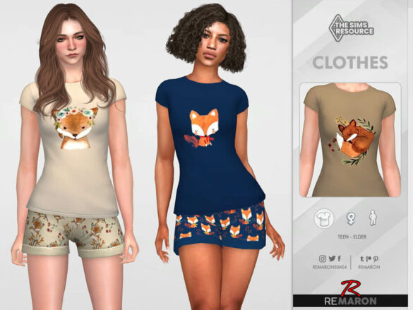 The Sims 4 PJ Fox Shirt 01 for Female by remaron