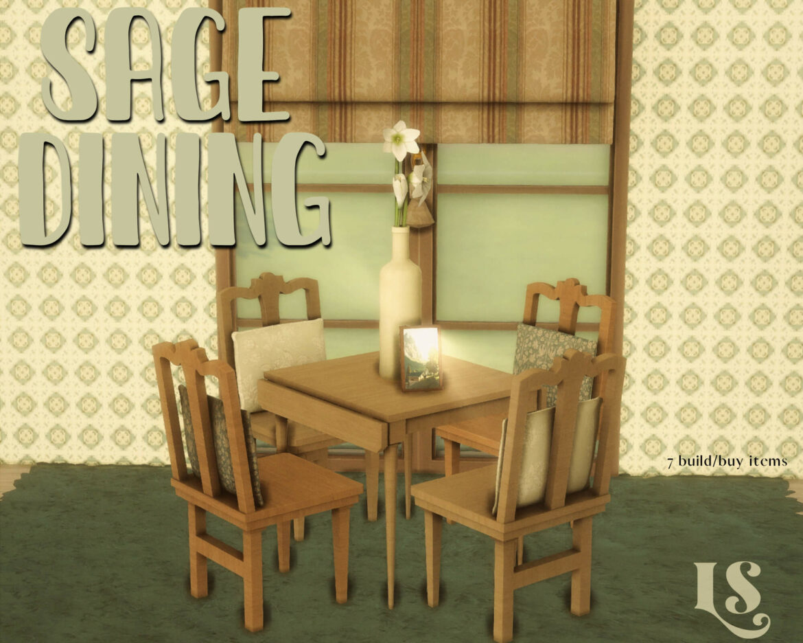The Sims 4 sage cc set included 7 items dining