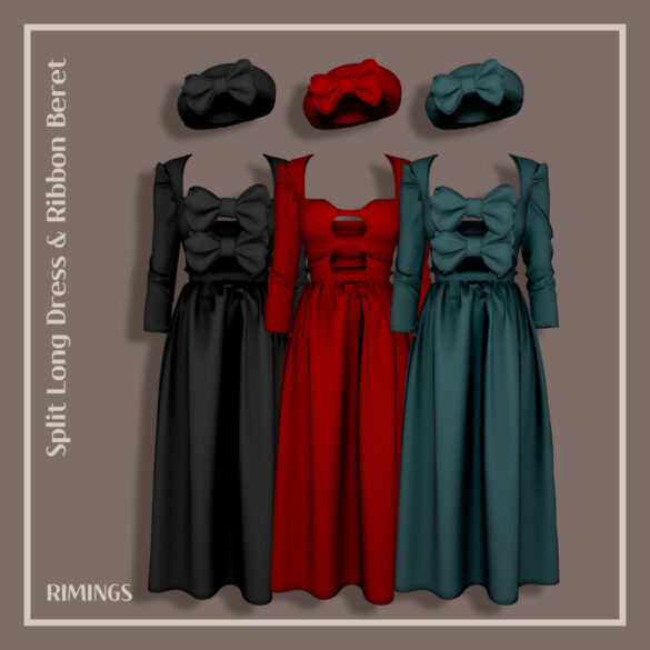 Split Long Dress & Ribbon Beret by RIMINGs