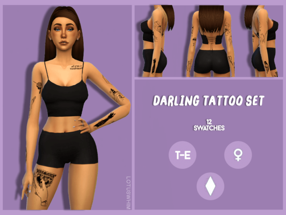 The Sims 4 darling tattoo set