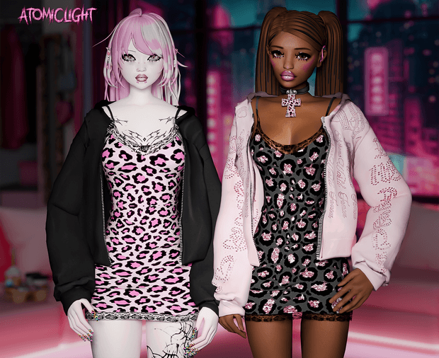 Leopard dress and Hoodie outfit - The Sims Game