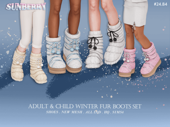 Adult child Winter Fur Boots SET